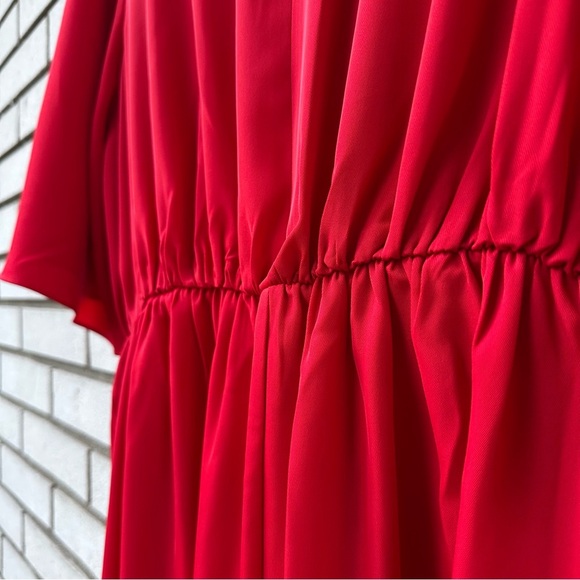 City Chic Knot Front Dress Lust Red 20 Tie Waist Batwing Sleeve V-Neck Cocktail - Picture 10 of 13